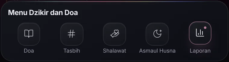 Menu Dzikir dan Doa di Zada: Doa, Tasbih, Shalawat, Asmaul Husna, Laporan