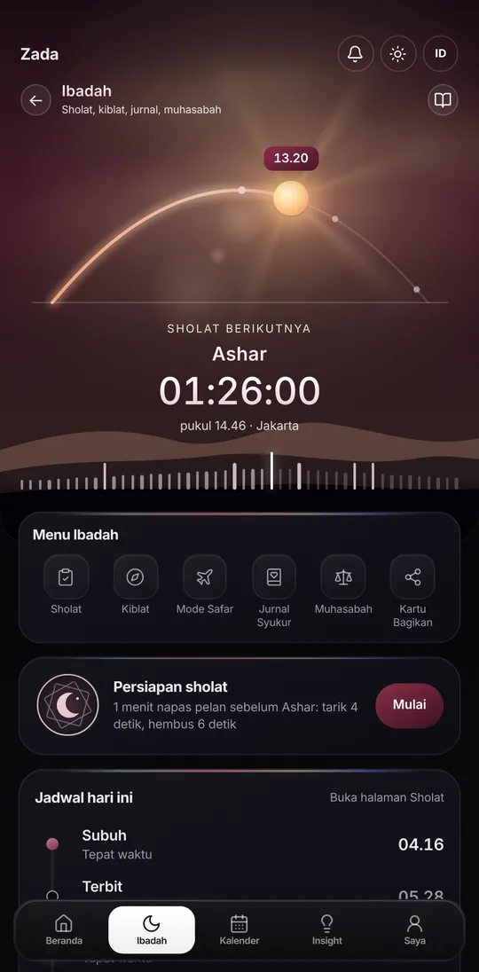 Halaman Ibadah Zada dalam tema terang